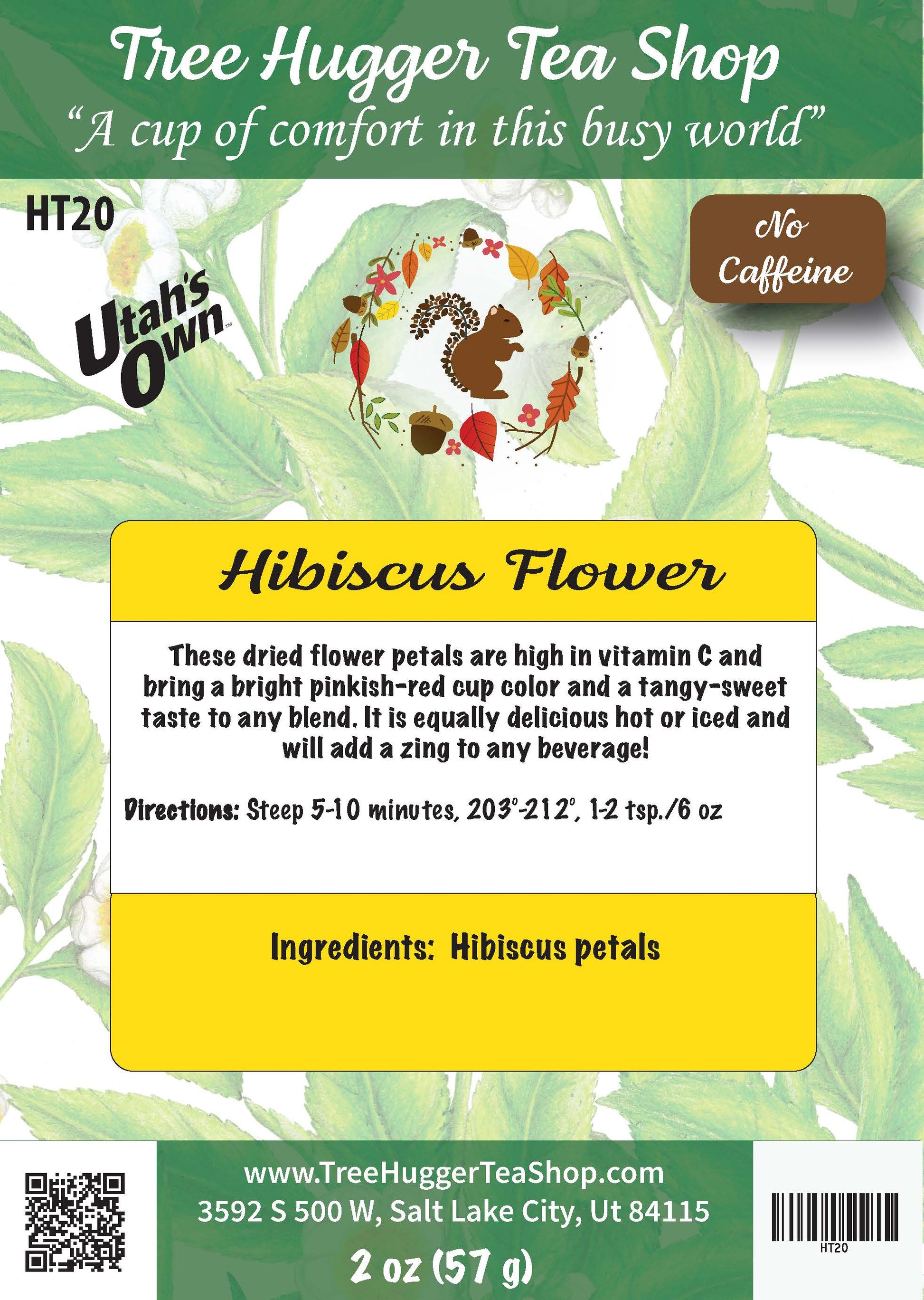 Hibiscus flower tea package with branding and product details.